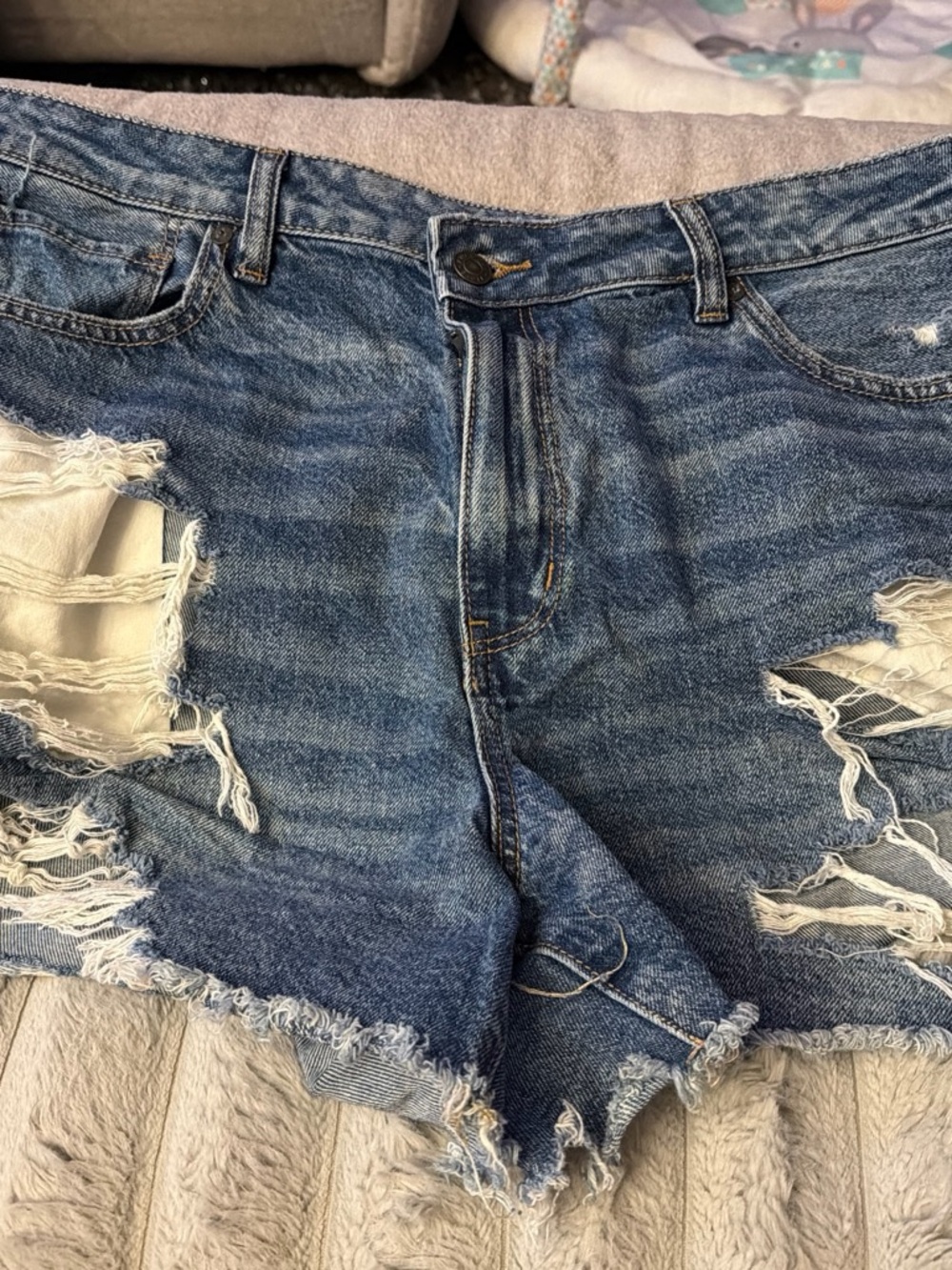 American Eagle Outfitters Light Blue Distressed Denim Shorts